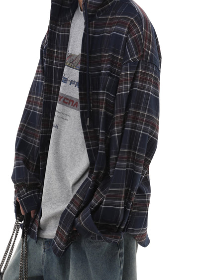 【GIBBYCNA】Dark regulation color design check pattern long sleeve shirt  GC0014