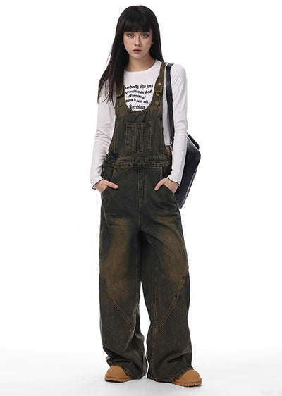 【VINMUK】Vintage dull blue wide denim overalls  VM0007