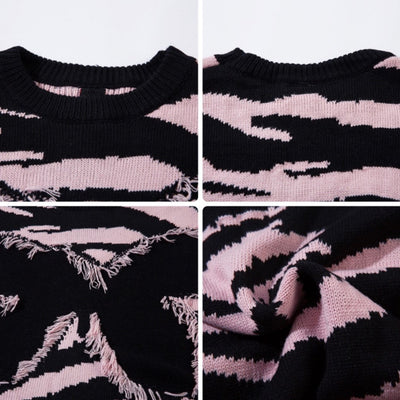 【Mz】Front fringe butterfly design mid-length distressed knit sweater  MZ0046