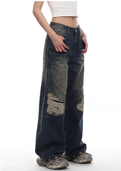 【VINMUK】Distressed wide straight dull denim pants  VM0013