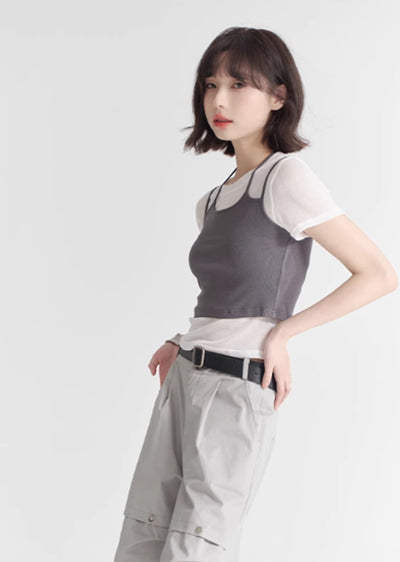 [Universal Gravity Museum] Tuck silhouette design white balance wide pants UG0036