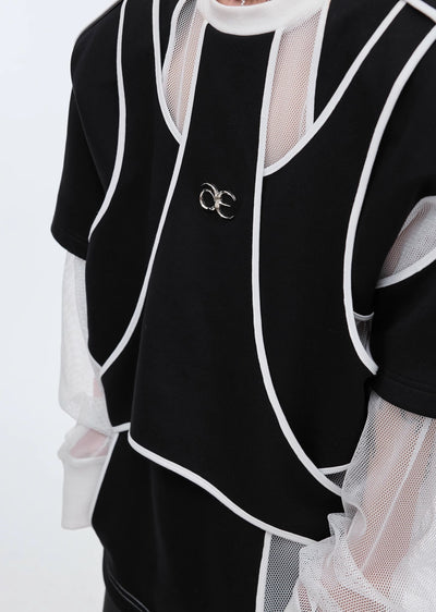 【Culture E】Gimmick countless line design monotone color layered long sleeve T-shirt  CE0150