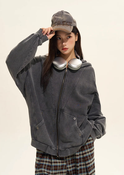 【H GANG X】Simple dull grey full zip style hoodie  HX0074