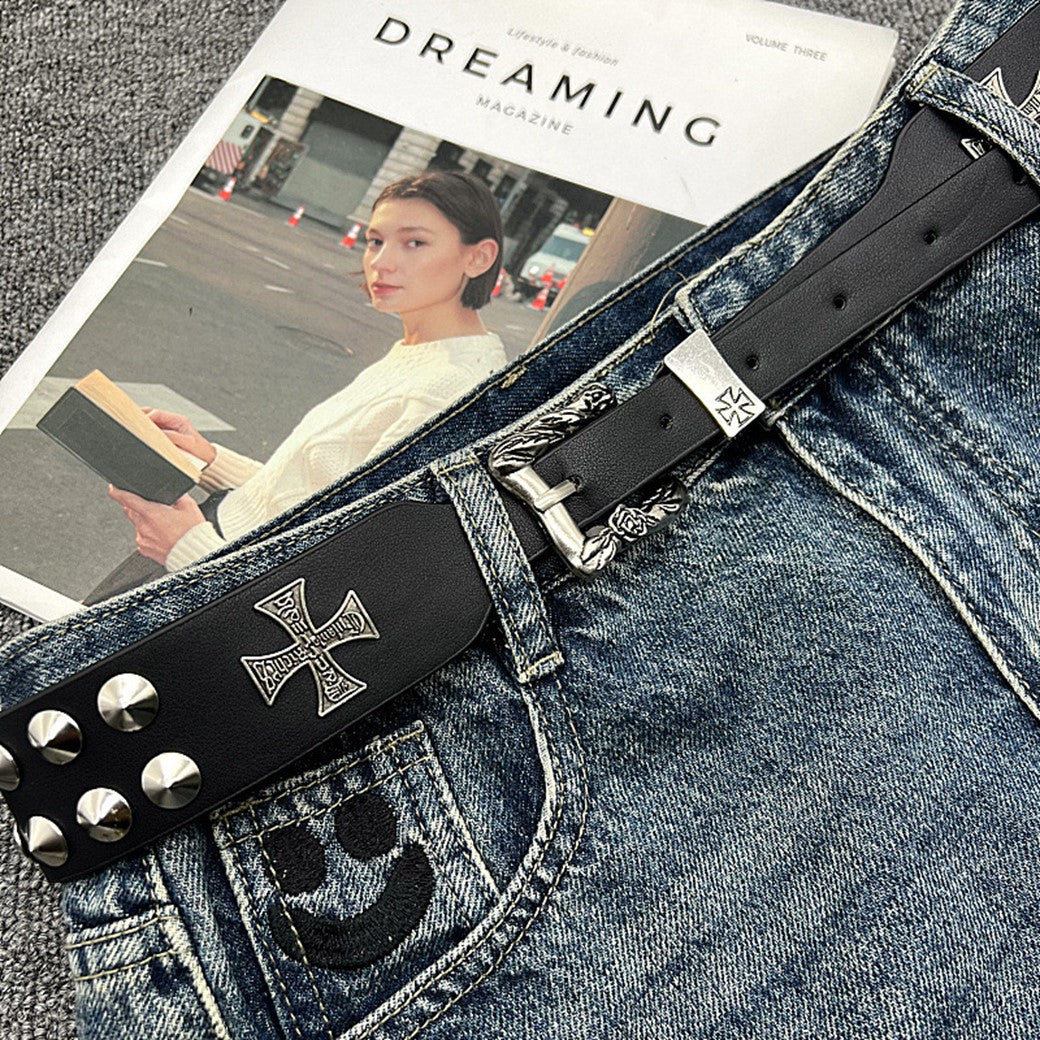 小物 cross design leather belt y2k cross design leather belt y2k