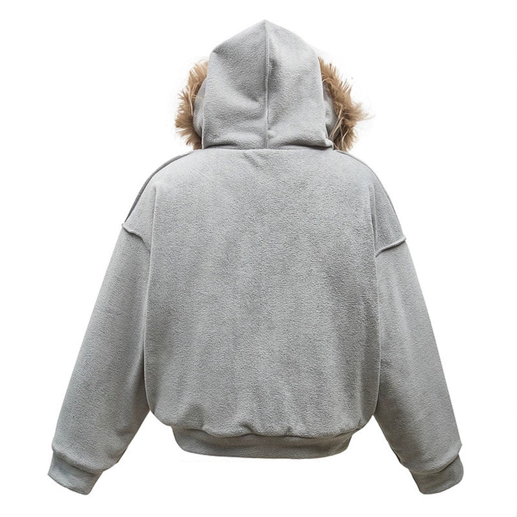 【NIHAOHAO】Fur hoodie design dull base grunge jacket  NH0198