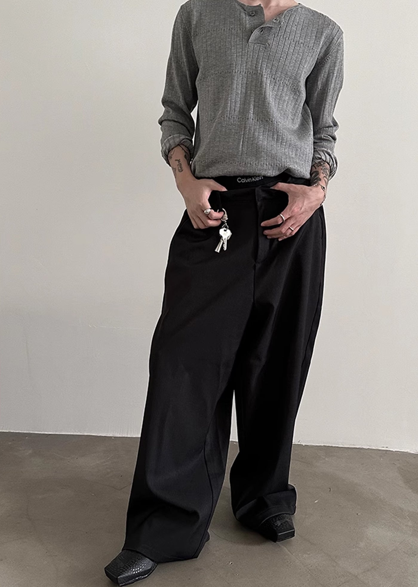 【Very Fewest】Wide loose silhouette simple design slacks  VF0030