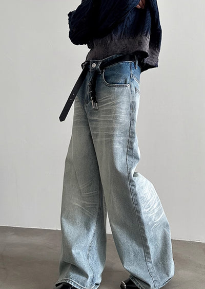 【Very Fewest】Dull base color white blue wide silhouette denim pants  VF0028