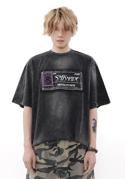 【MR nearly】Fully washed design front point short sleeve T-shirt  MR0119