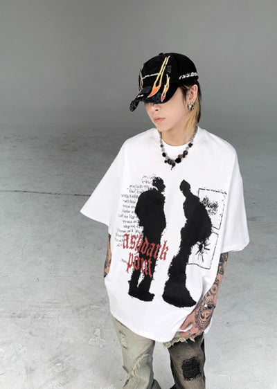 [5/6 New Release] Two person silhouette design monotone coloring short sleeve T-shirt HL3042