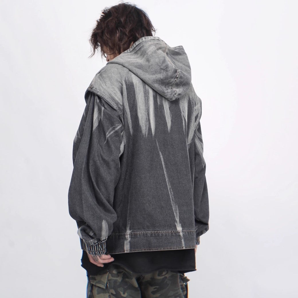 【Mz】Grunge monotone wash design full zip hoodie  MZ0027