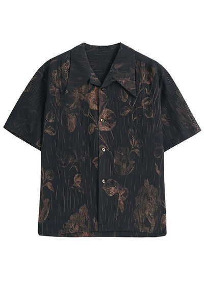 【GRNL】Chic color floral design wild over short sleeve shirt  GN0007