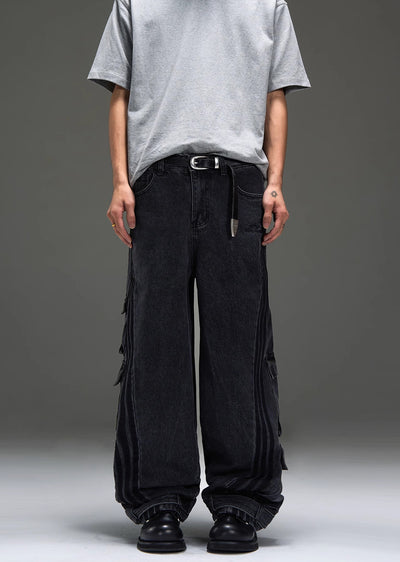 【MAXDSTR】Side line pocket silhouette dull black denim pants  MD0170