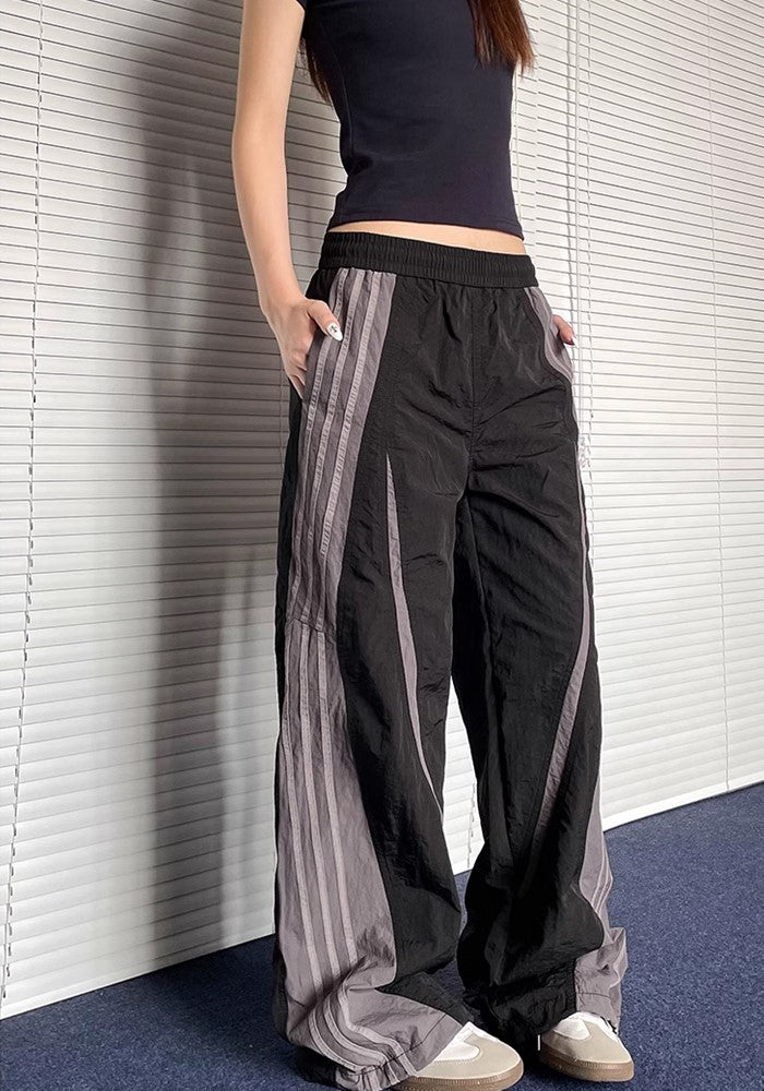 【Apocket】Big side line design casual sporty wide pants  AK0029