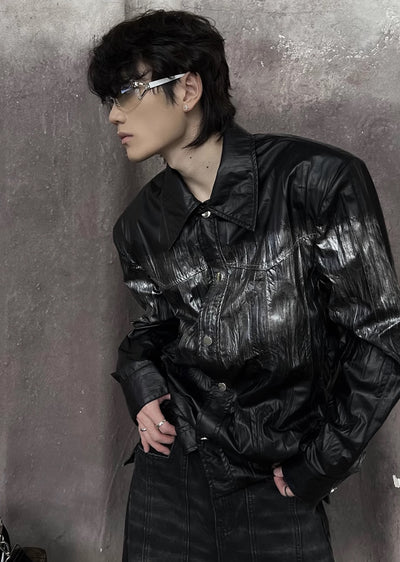 【SOULWORKER】Black glossy design color overload silhouette jacket  SW0024