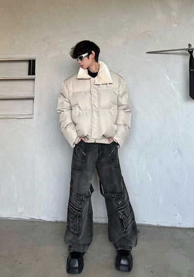 【MARTHENAUT】Dull grey base color wide cargo style denim pants  MH0050