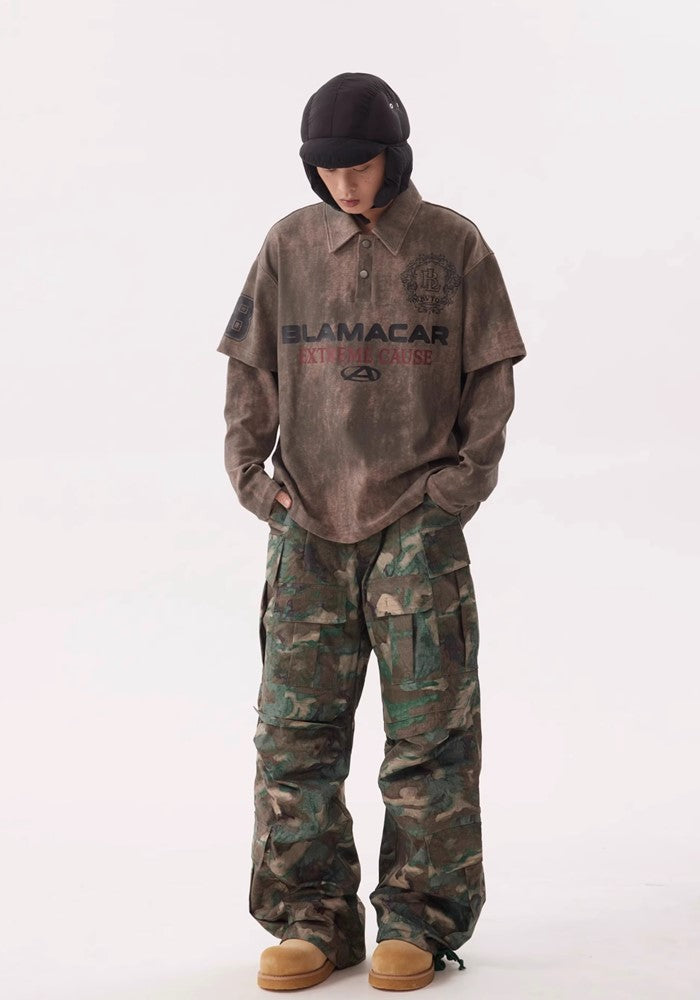 【BTSG】Pocket tuck silhouette design camouflage color cargo pants  BS0038