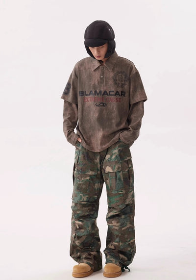 【BTSG】Pocket tuck silhouette design camouflage color cargo pants  BS0028