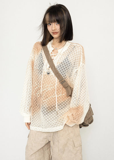 【ZERO STORE】See-through active mesh design double over knit  ZS0046