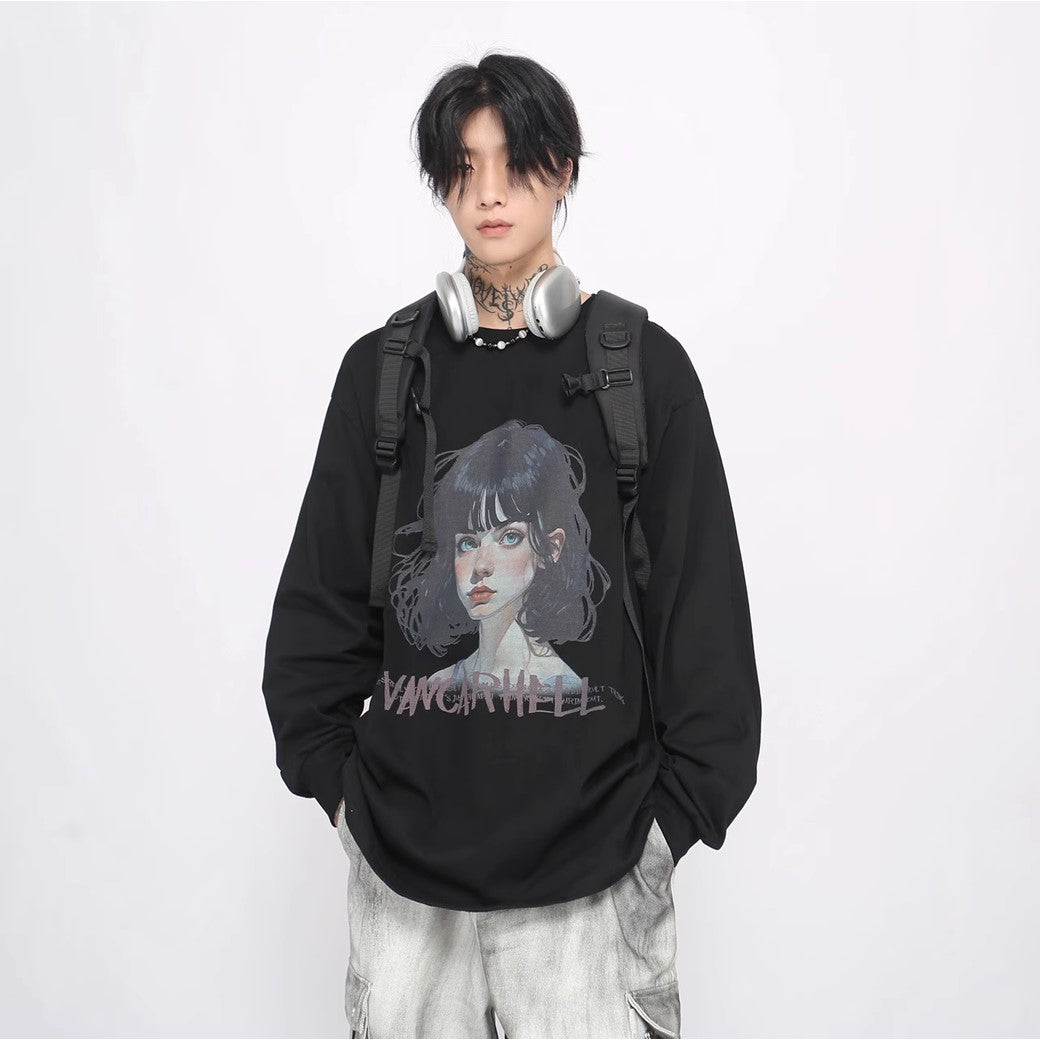 【Mz】Long-awaited girl illustration design basic long-sleeved T-shirt  MZ0028