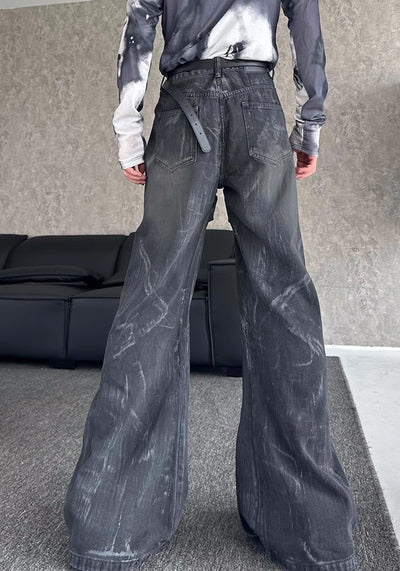 【MARTHENAUT】Gimmick line design dull grey denim pants  MH0034