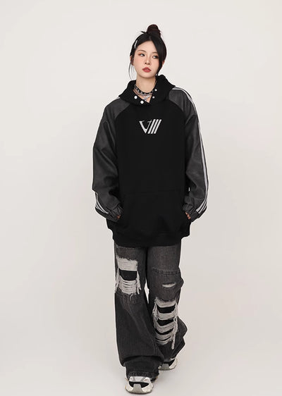 【CEDY】Monotone dark color simple design line hoodie  CD0051