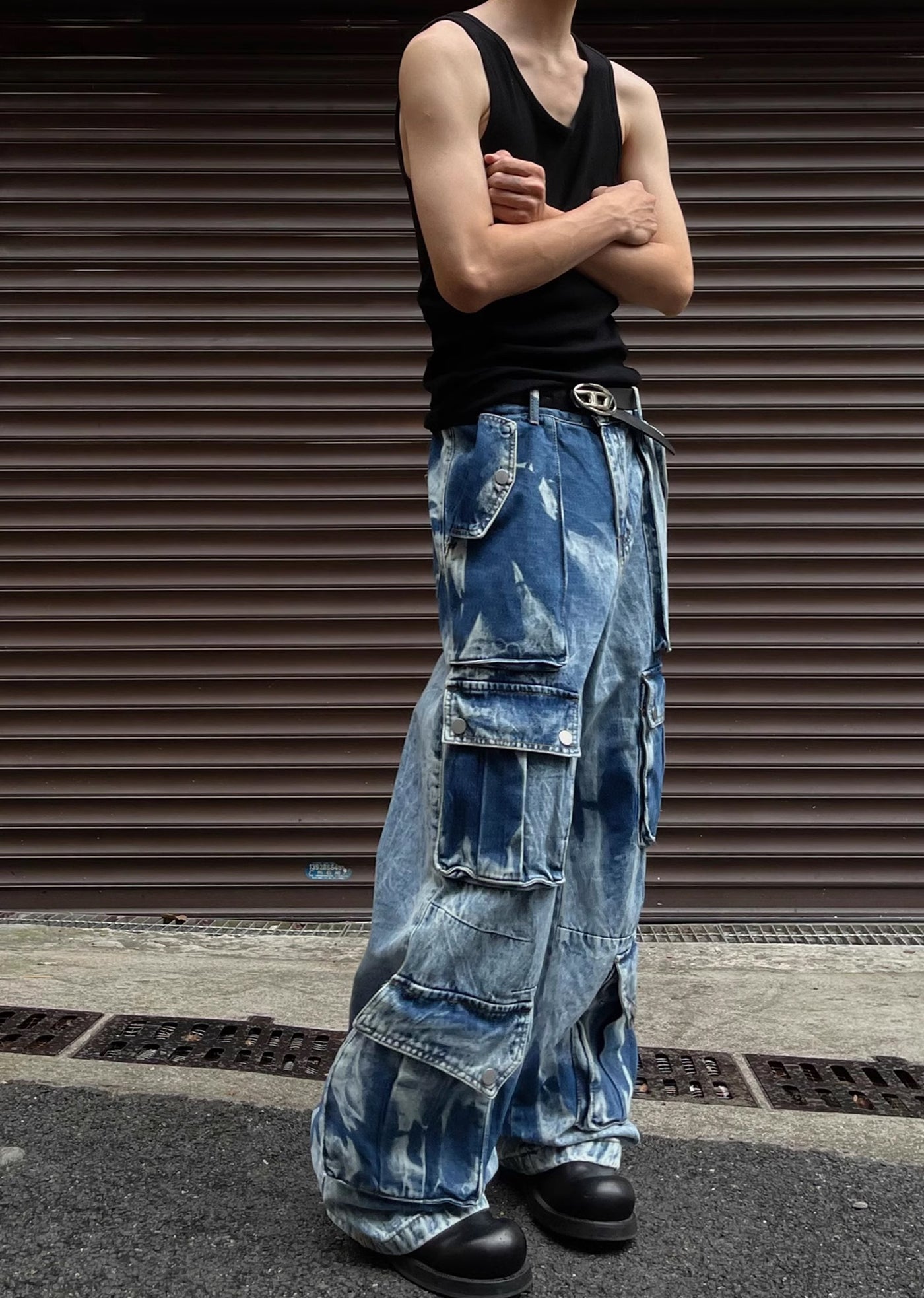 【MAXDSTR】Random wash processing gimmick design blue denim pants  MD0147