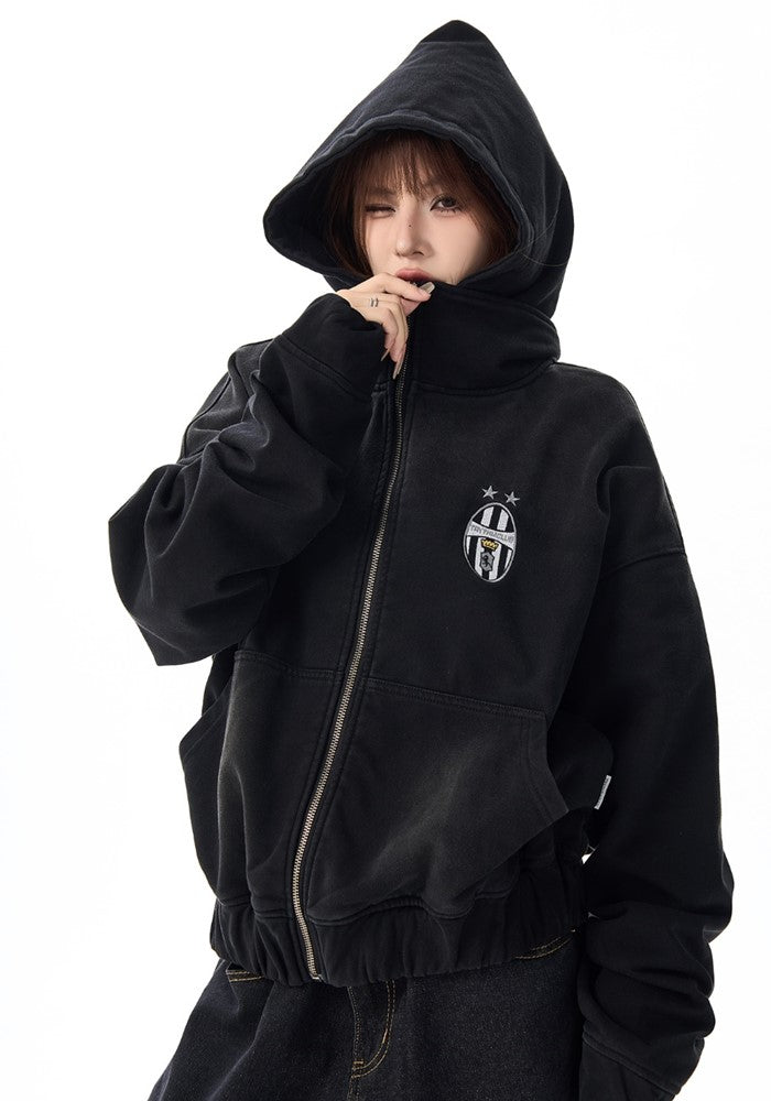 【H GANG X】One point college logo design full zip short length hoodie  HX0092