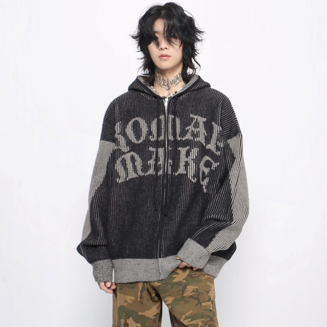 【Mz】Double design color initial point full zip hoodie  MZ0047