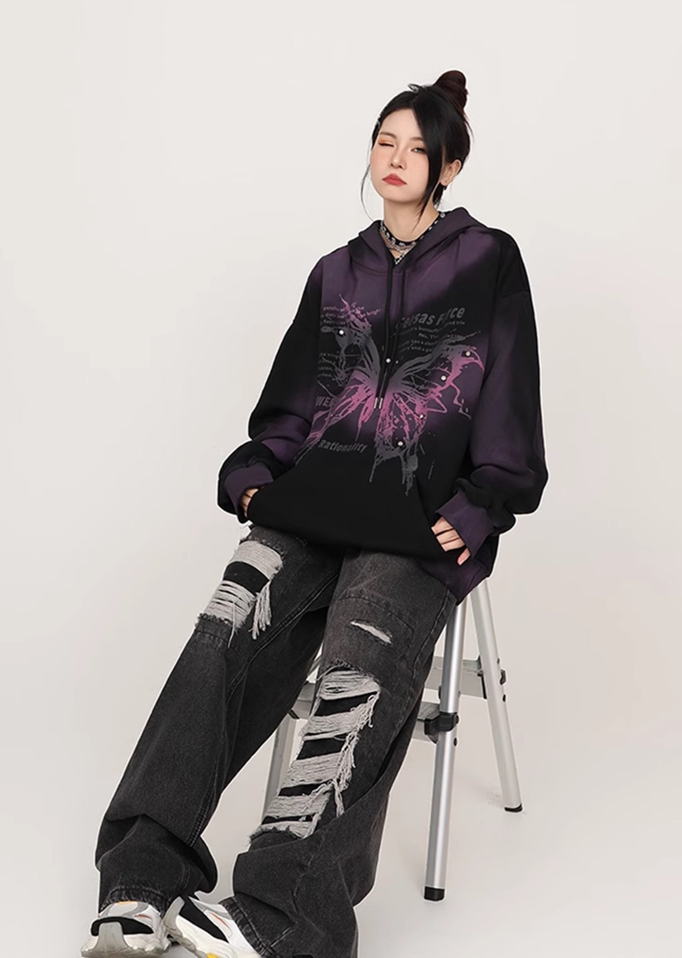 【CEDY】Double color design dark subculture over hoodie  CD0052