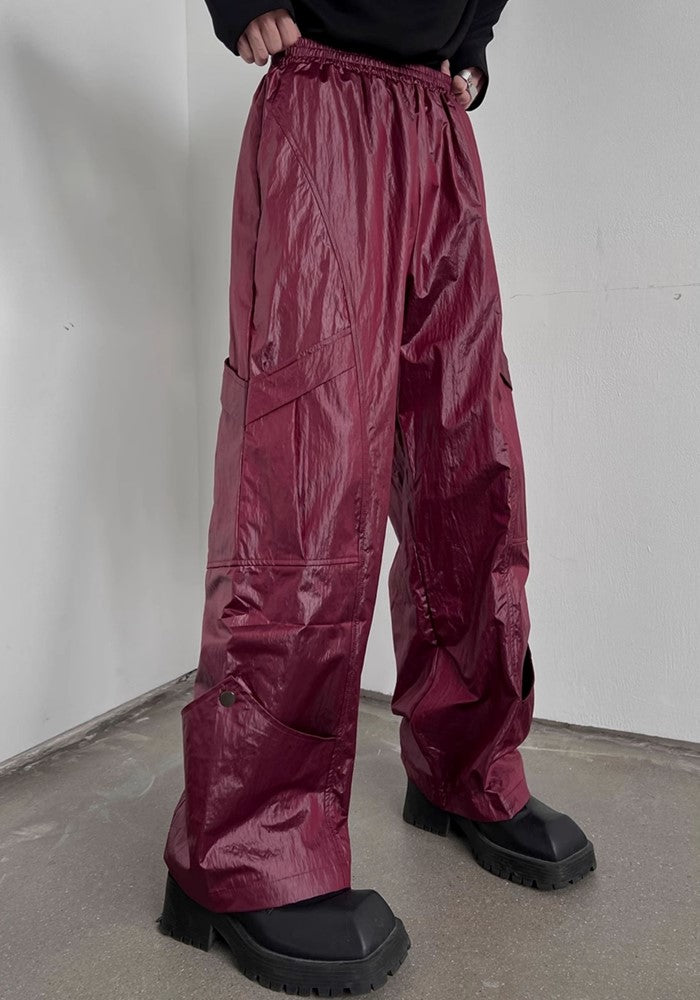 【SOULWORKER】Shiny faux fabric wide silhouette balance color wide pants  SW0038