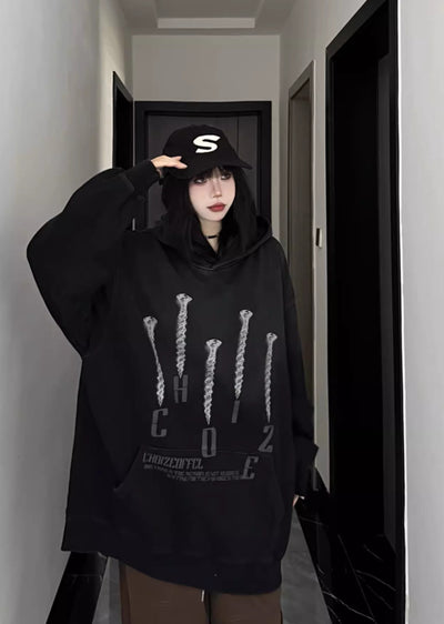 【W3】Grunge Wash Nail Design Front Over Hoodie  WO0075