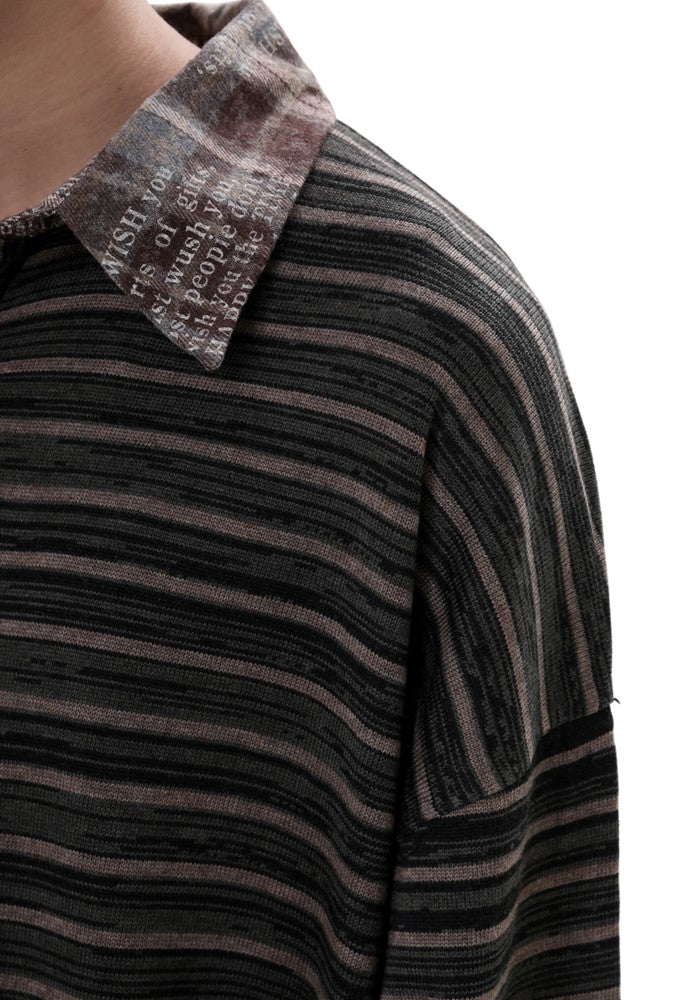 【GIBBYCNA】Simple dark color striped design polo shirt  GC0023