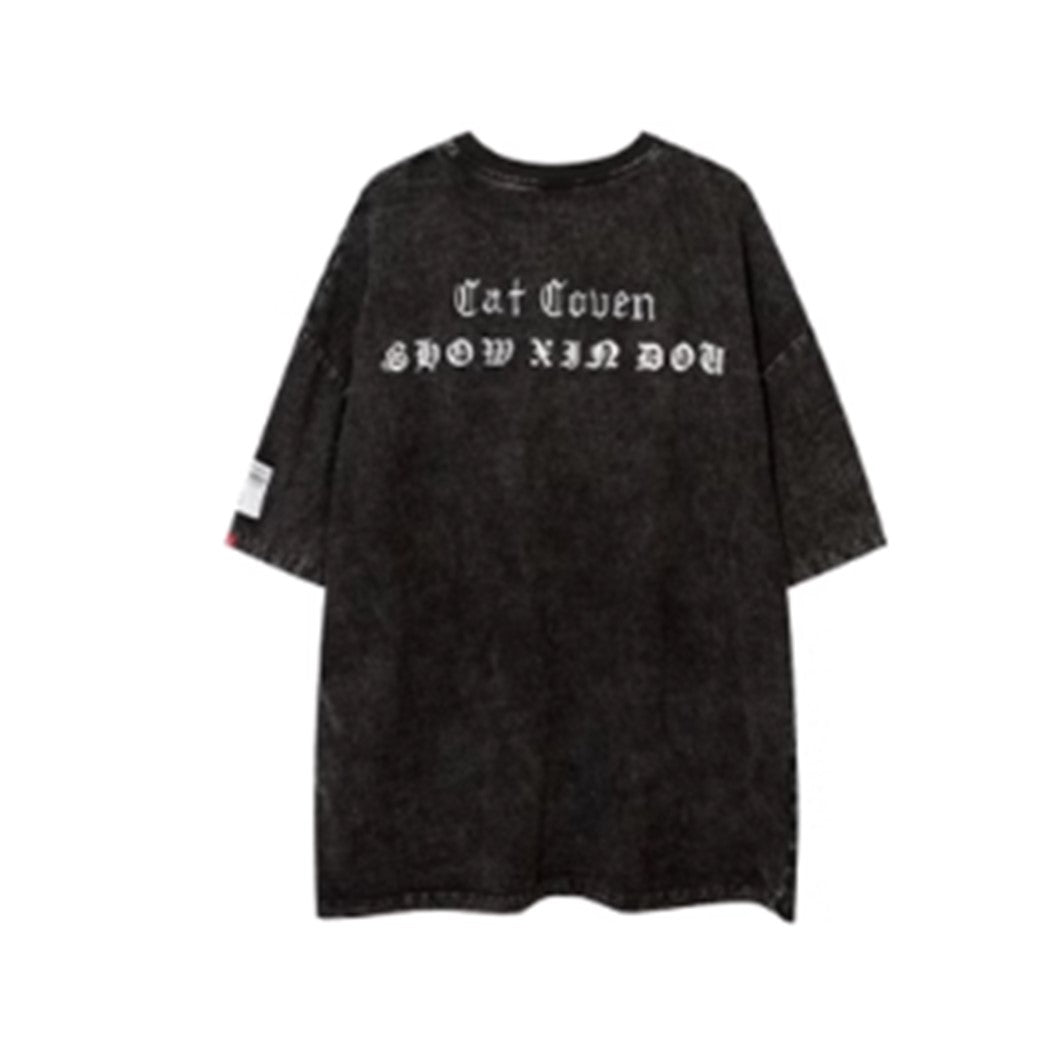 [VEG Dream] Dull sandstorm design cat front design short sleeve T-shirt VD0227