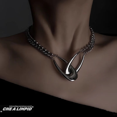【CHEALIMPID】Double cross booking safety pin style silver necklace  CL0002