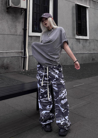 【TR BRUSHSHIFT】Random camouflage design wide silhouette cargo pants  TB0043