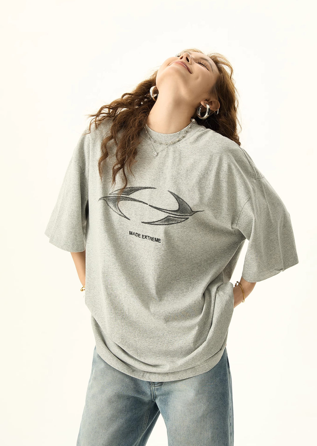 H GANG X] Dull wash mature design initial logo short sleeve