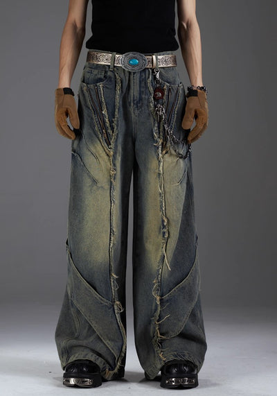 【NOMANIAI 】Grunge street style wash design denim pants  NA0001