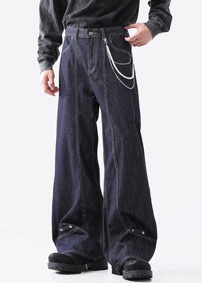 【ACRARDIC】Stitched basic navy blue wide denim pants  AI0012