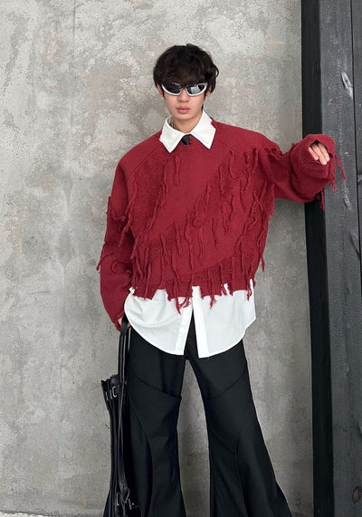 【MARTHENAUT】Wide gimmick distressed short silhouette knit sweater  MH0056