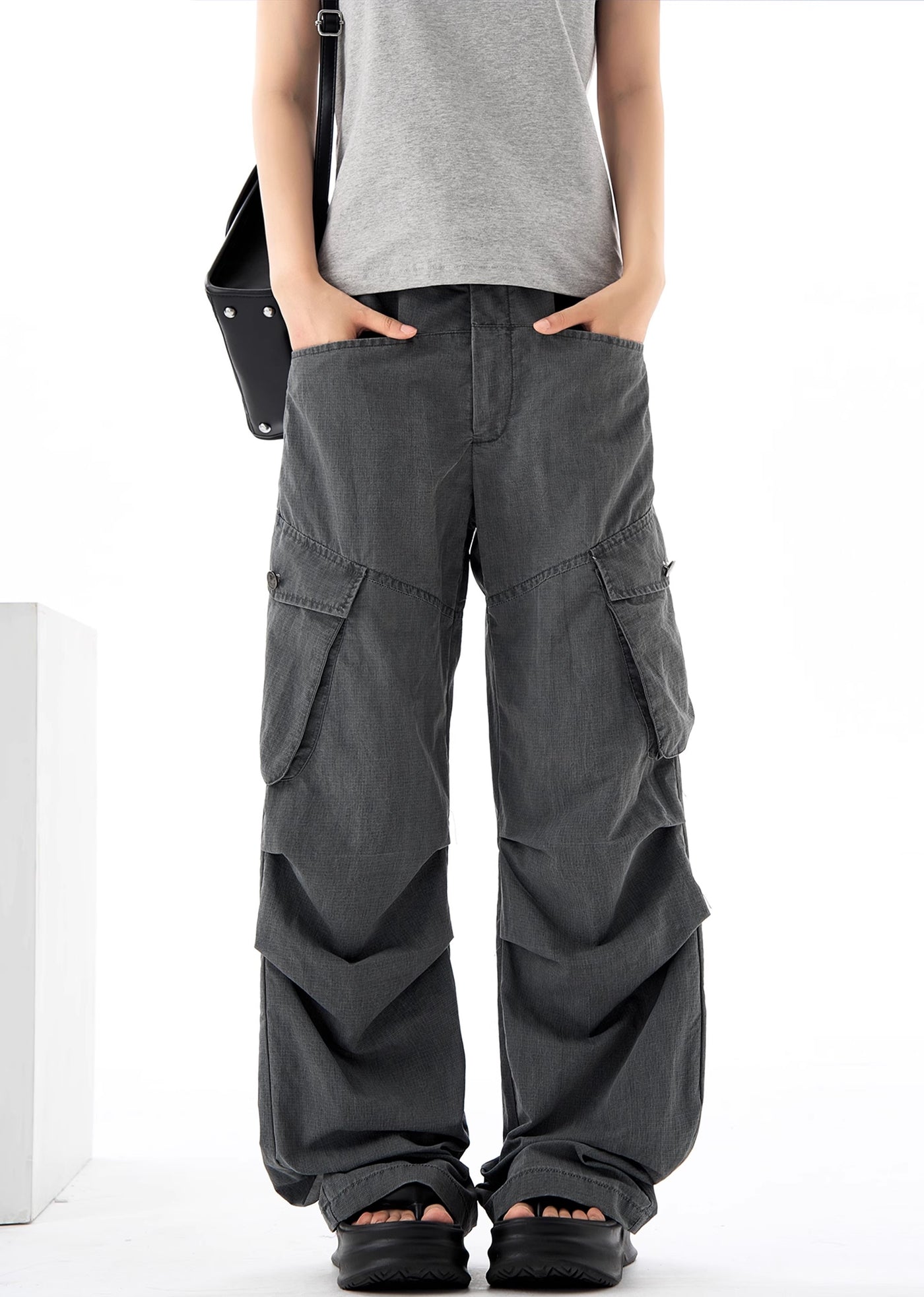 【H GANG X】Dull grey double pocket cargo denim pants  HX0066