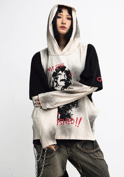 【People Style】Grunge front design street over gimmick hoodie  PS0045