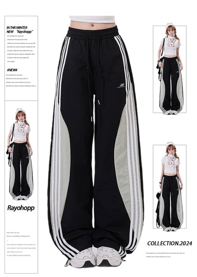 [Rayohopp] Wave side monotone line wide design pants RH0110