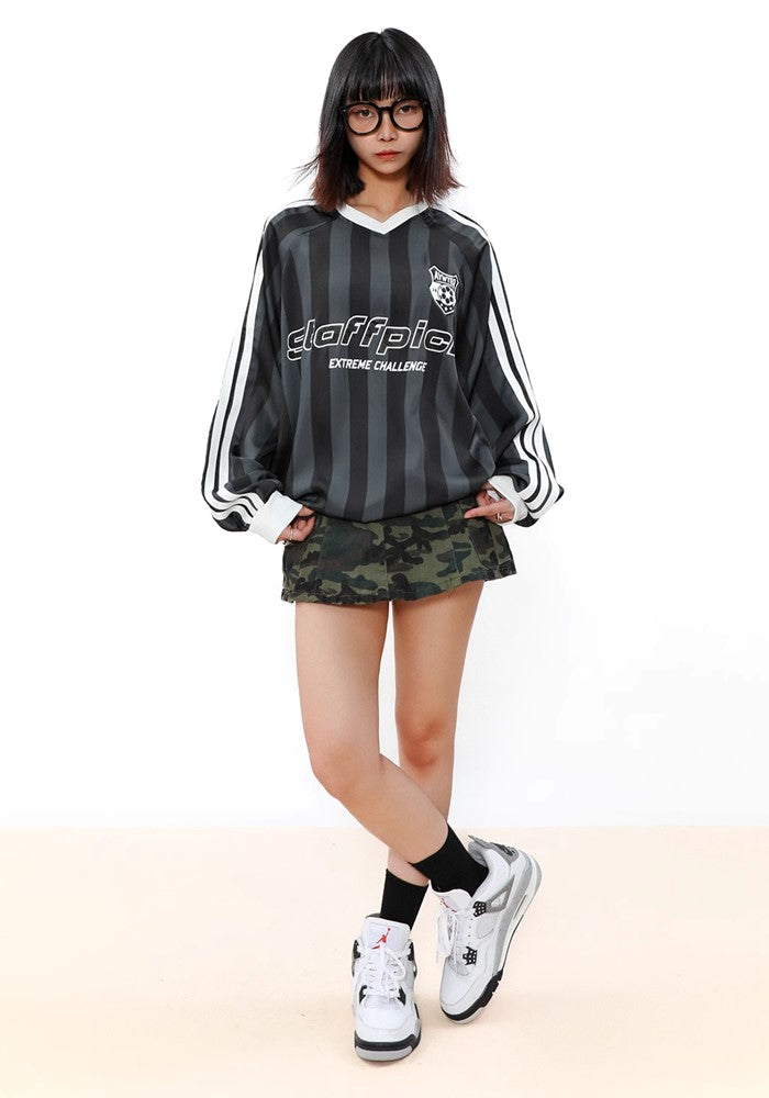 【MR nearly】Side line design vertical striped sporty long sleeve T-shirt  MR0127