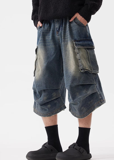 【ACRARDIC】Random wash grunge tuck short denim pants  AI0015