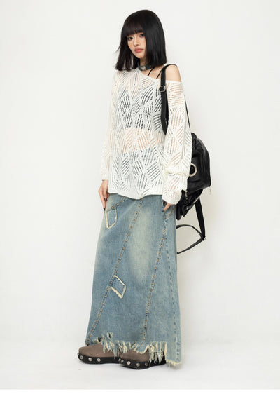 【ZERO STORE】Random dull wash wide silhouette denim skirt  ZS0051