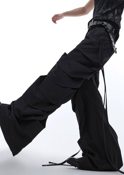 【Culture E】Countless Cut Wide silhouette multi-varied design slacks leather pants  CE0145