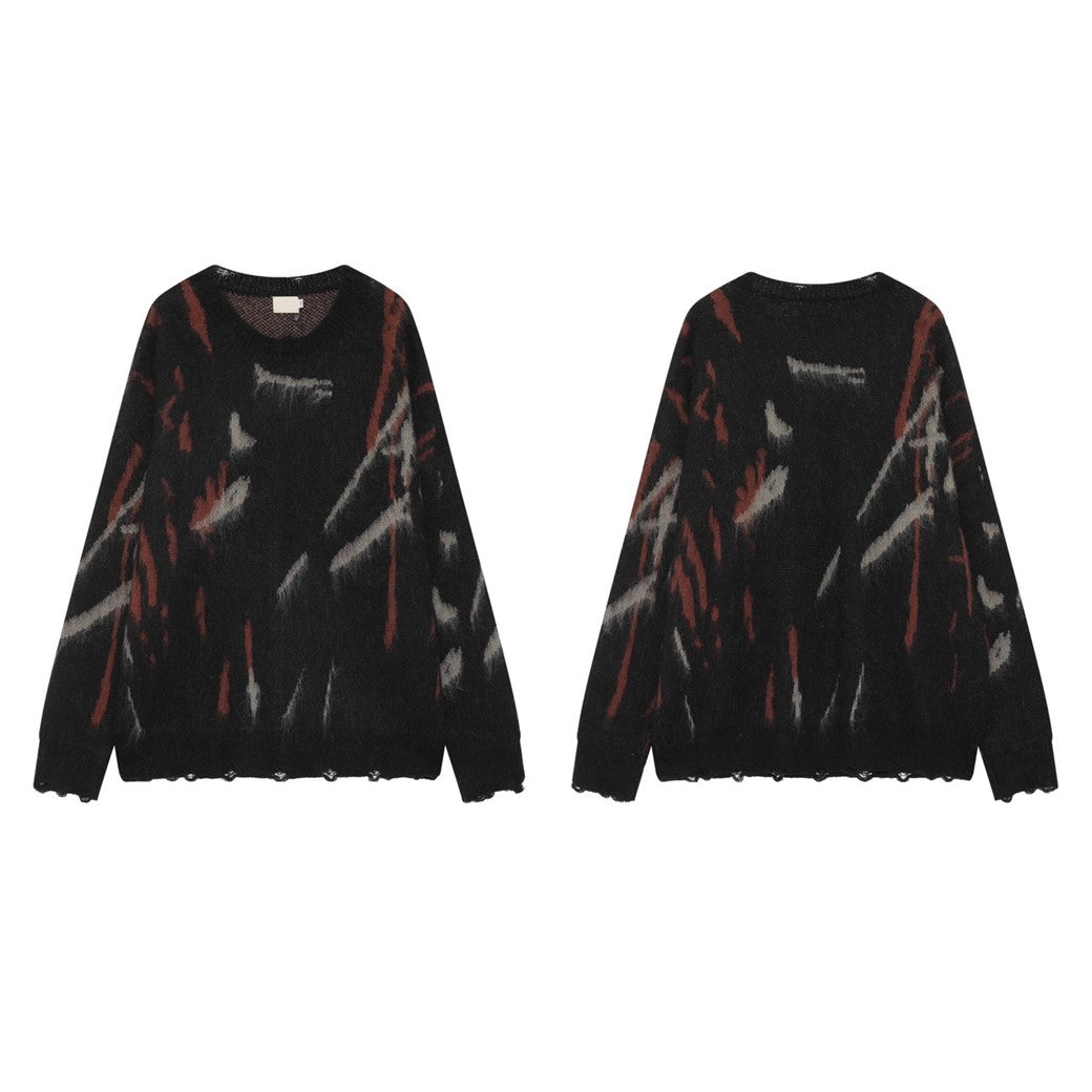 【Mz】Dark multi-color design mohair silhouette knit sweater  MZ0039