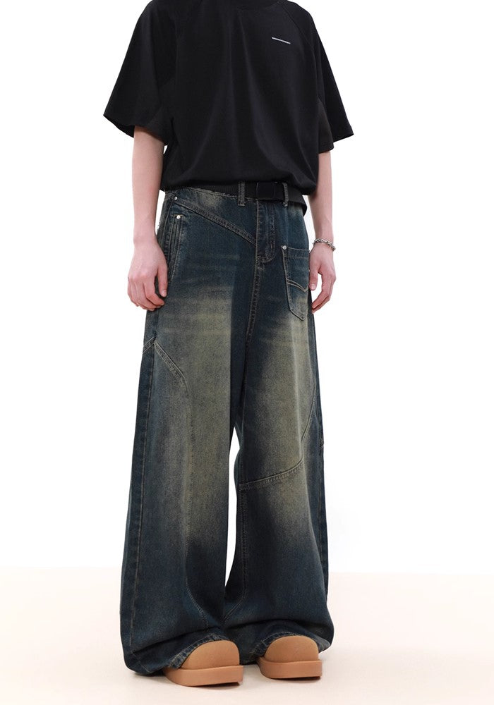 【MR nearly】Fully grunge washed patchwork denim pants  MR0125