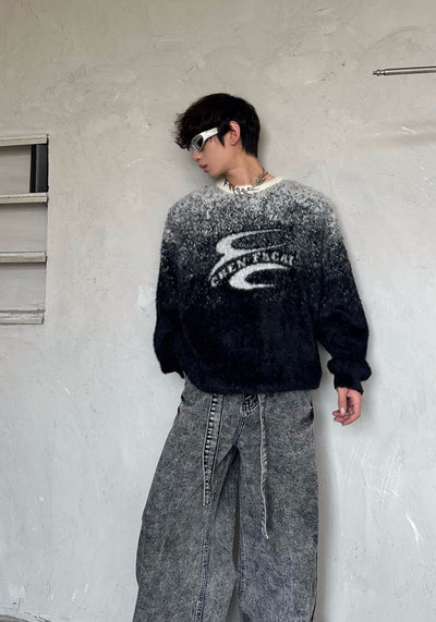 【MARTHENAUT】Monotone gradient gimmick logo design knit sweater  MH0049