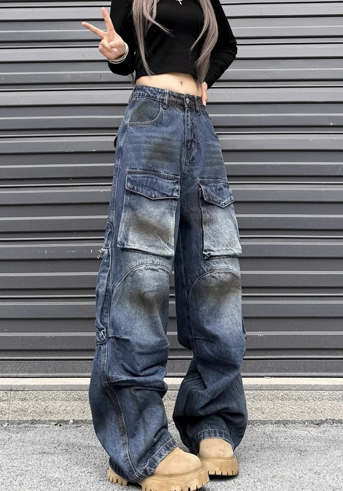 【W3】Wild dull wash muddy design denim pants  WO0087